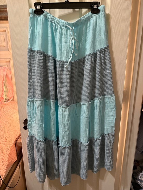 POL Dresses & Skirts - POL Aqua and Light Gray Tiered Maxi Skirt